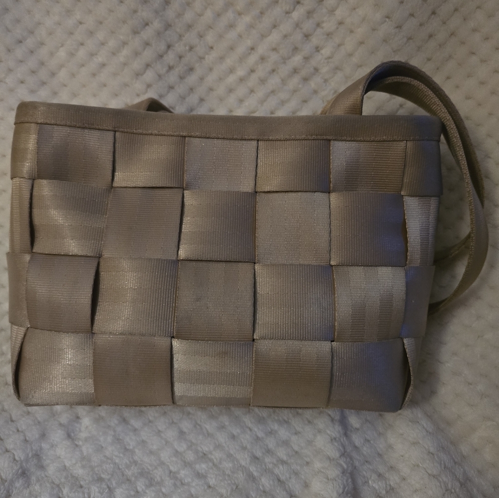 Tan Woven Shoulder Bag with Basket-Weave Texture